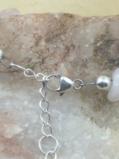 Adjustable Sterling Silver Genuine Gemstone Bracelet with Rose Quartz ( Unconditional Love )