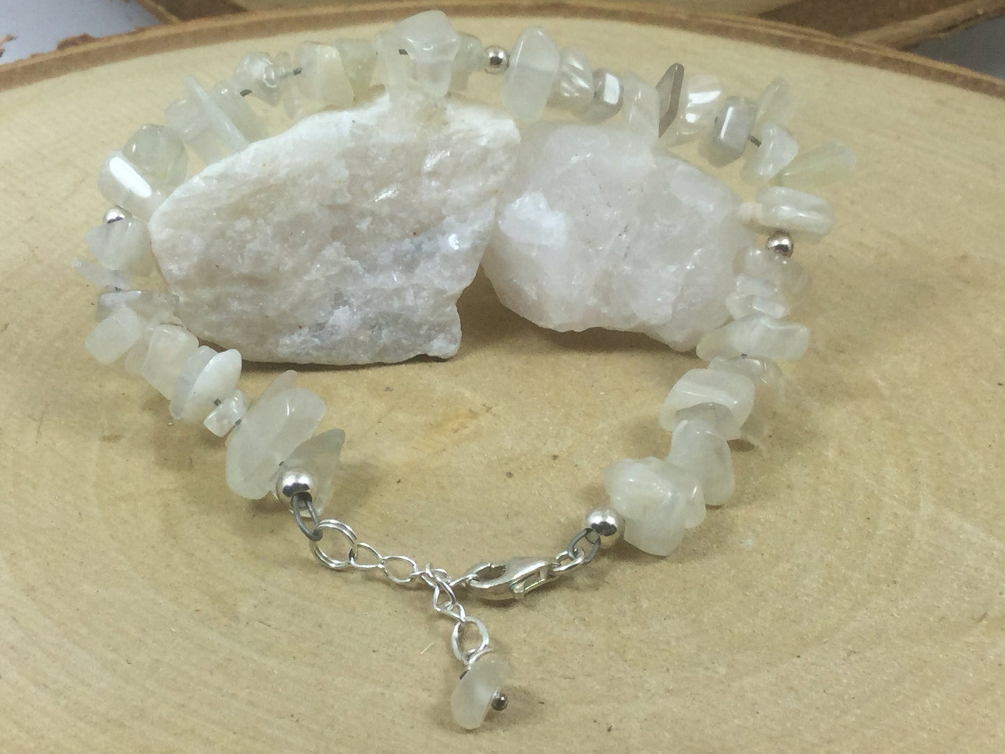 Adjustable Sterling Silver Genuine Gemstone Bracelet with Moonstone ( The Traveler's Stone )