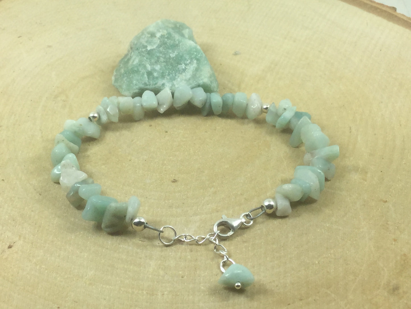 Adjustable Sterling Silver Genuine Gemstone Bracelet With Amazonite ( Fluidity Playful Optimistic )
