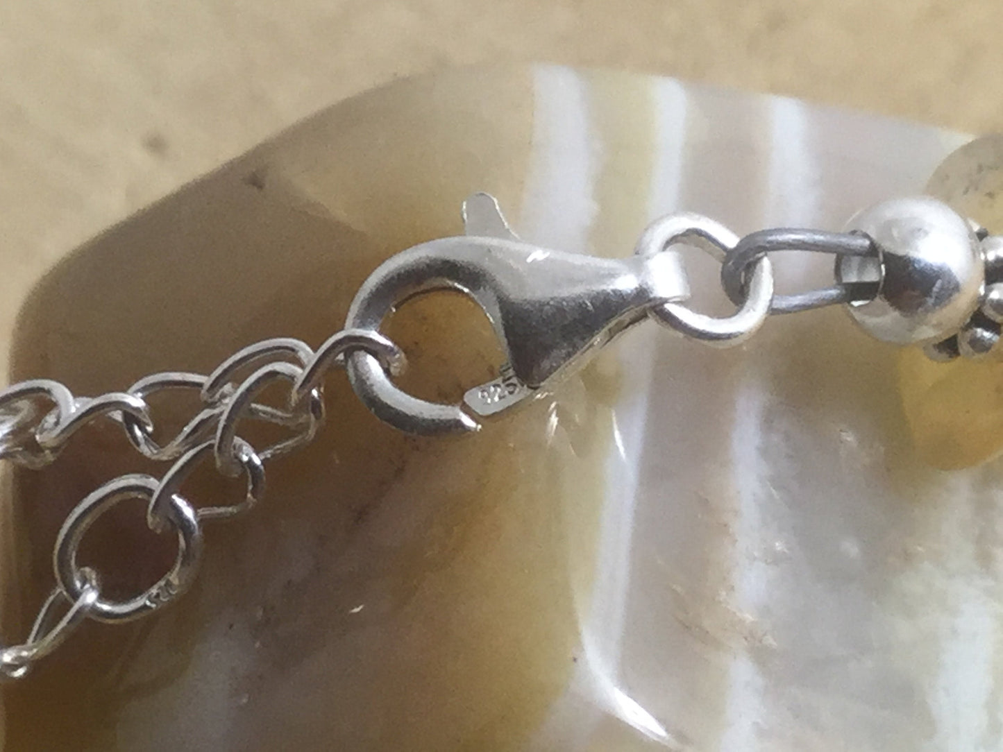 Adjustable Sterling Silver Genuine Gemstone Bracelet With Yellow Opal ( Stone Of Healing )