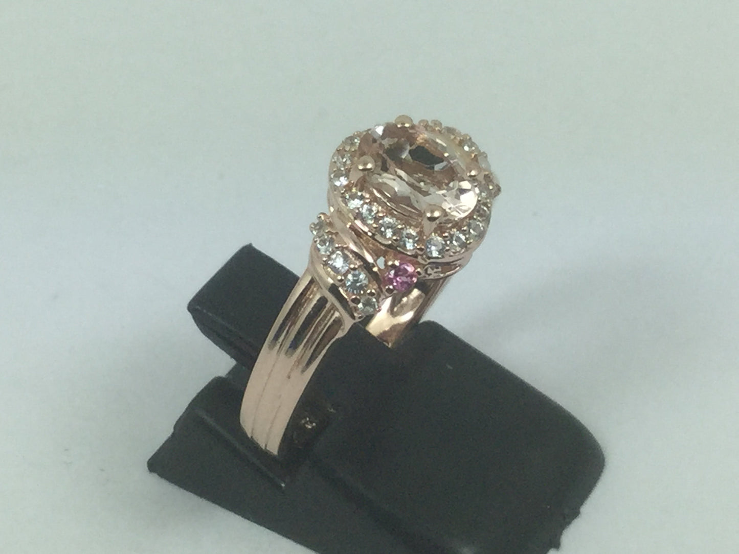 Silver Rose Gold Plated Cubic Zirconia & Rose Quartz Ring
