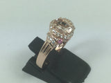 Silver Rose Gold Plated Cubic Zirconia & Rose Quartz Ring