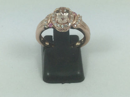 Silver Rose Gold Plated Cubic Zirconia & Rose Quartz Ring