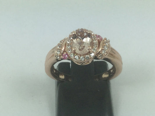 Silver Rose Gold Plated Cubic Zirconia & Rose Quartz Ring