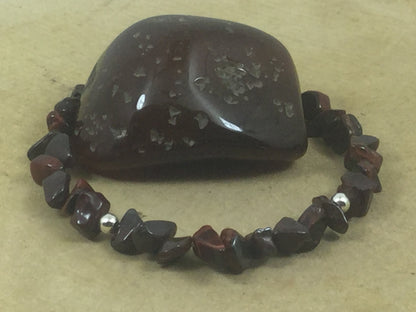 Adjustable Sterling Silver Genuine Gemstone Bracelet With Red Tiger Eye