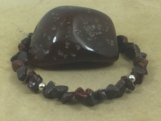 Adjustable Sterling Silver Genuine Gemstone Bracelet With Red Tiger Eye