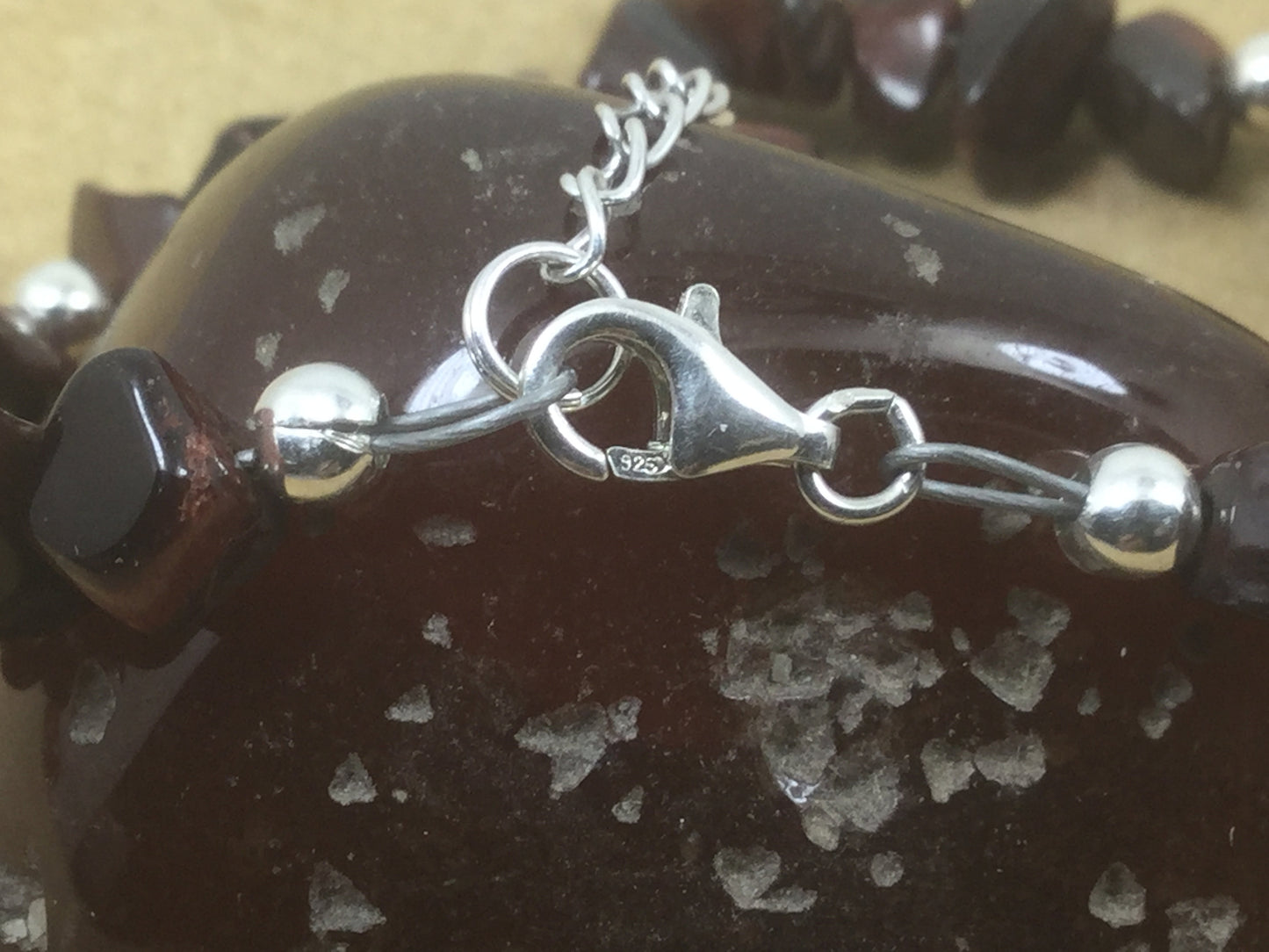 Adjustable Sterling Silver Genuine Gemstone Bracelet With Red Tiger Eye