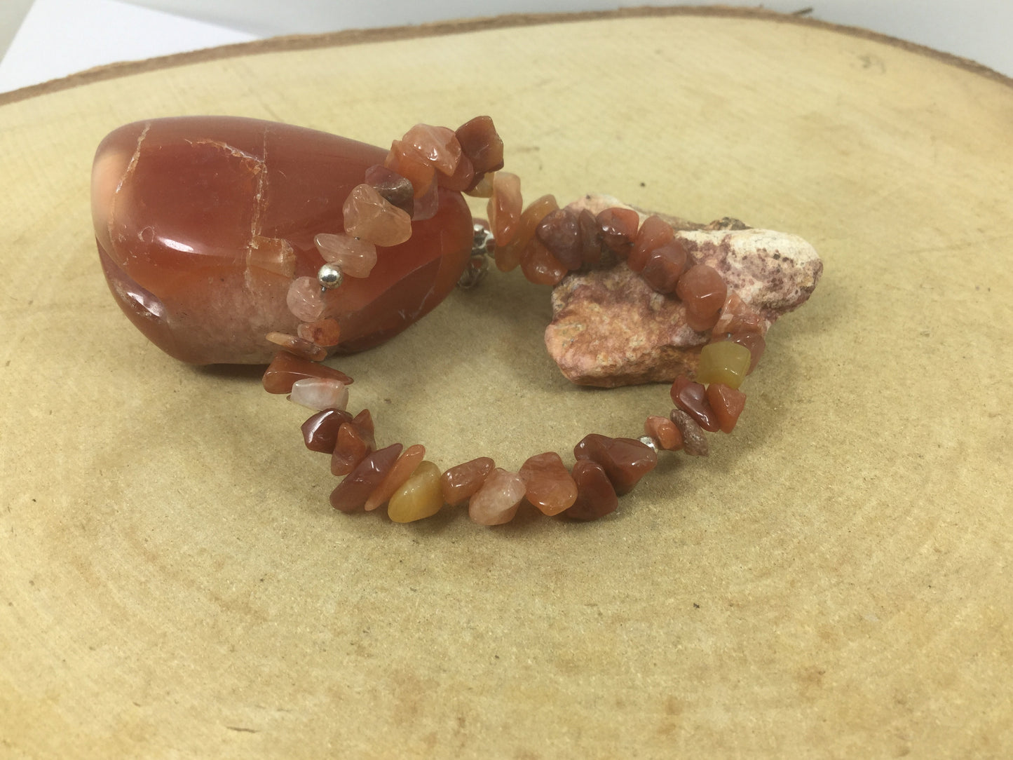Adjustable Sterling Silver Genuine Gemstone Bracelet With Carnelian