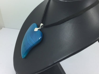 Beautiful Genuine Gemstone Heart Shaped Agate On Leather Cord And Silver Clasp
