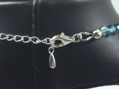 Adjustable Silver Genuine Gemstone Blue Agate On Beaded Necklace