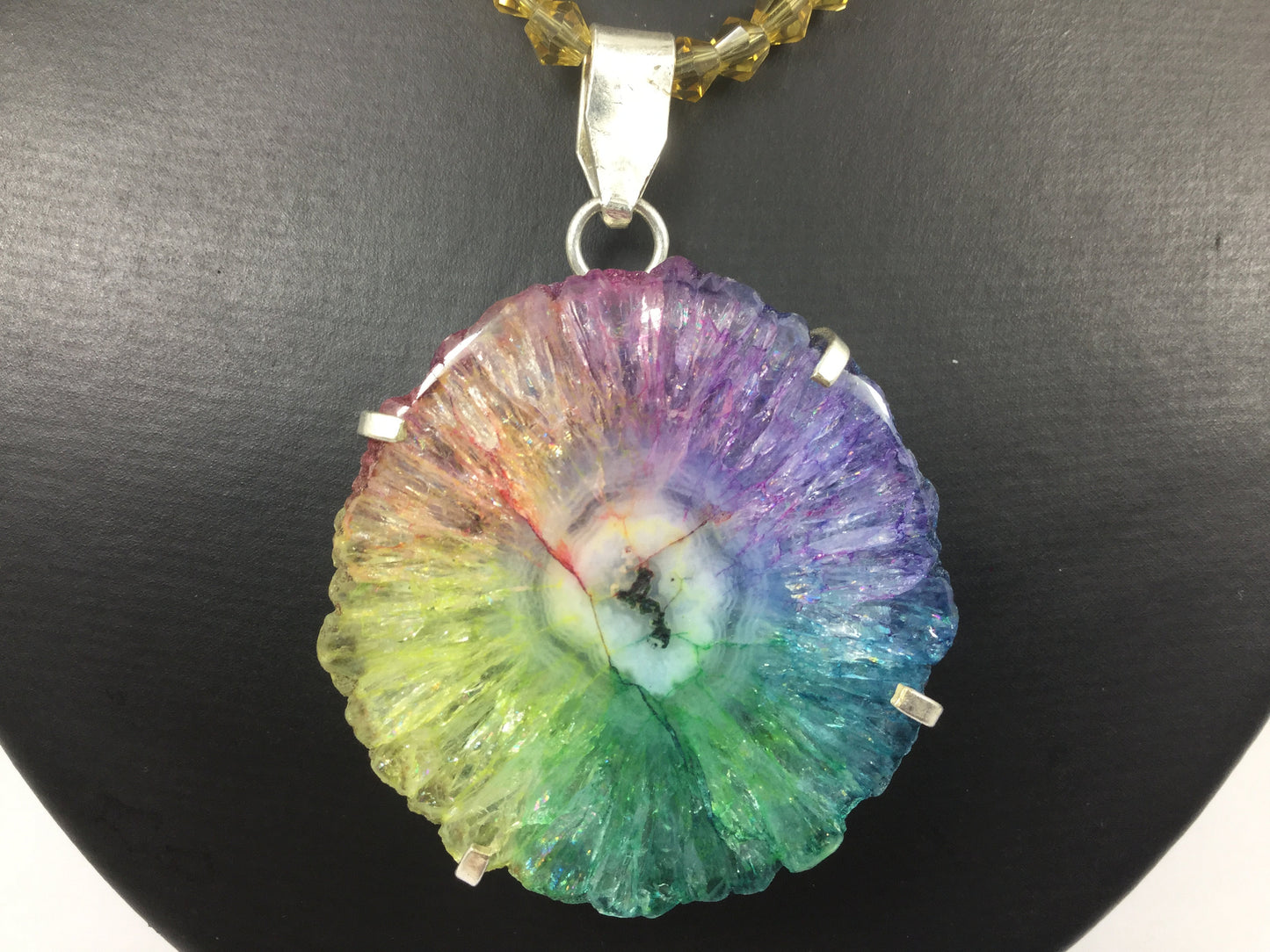 Beautiful Silver Quartz Crystal ( Stone Of Power ) On A Beaded Necklace