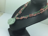 Adjustable Silver Jade (Dream Stone )And Rose Quartz  (Stone Of Gentle Love )Necklace Double Strand