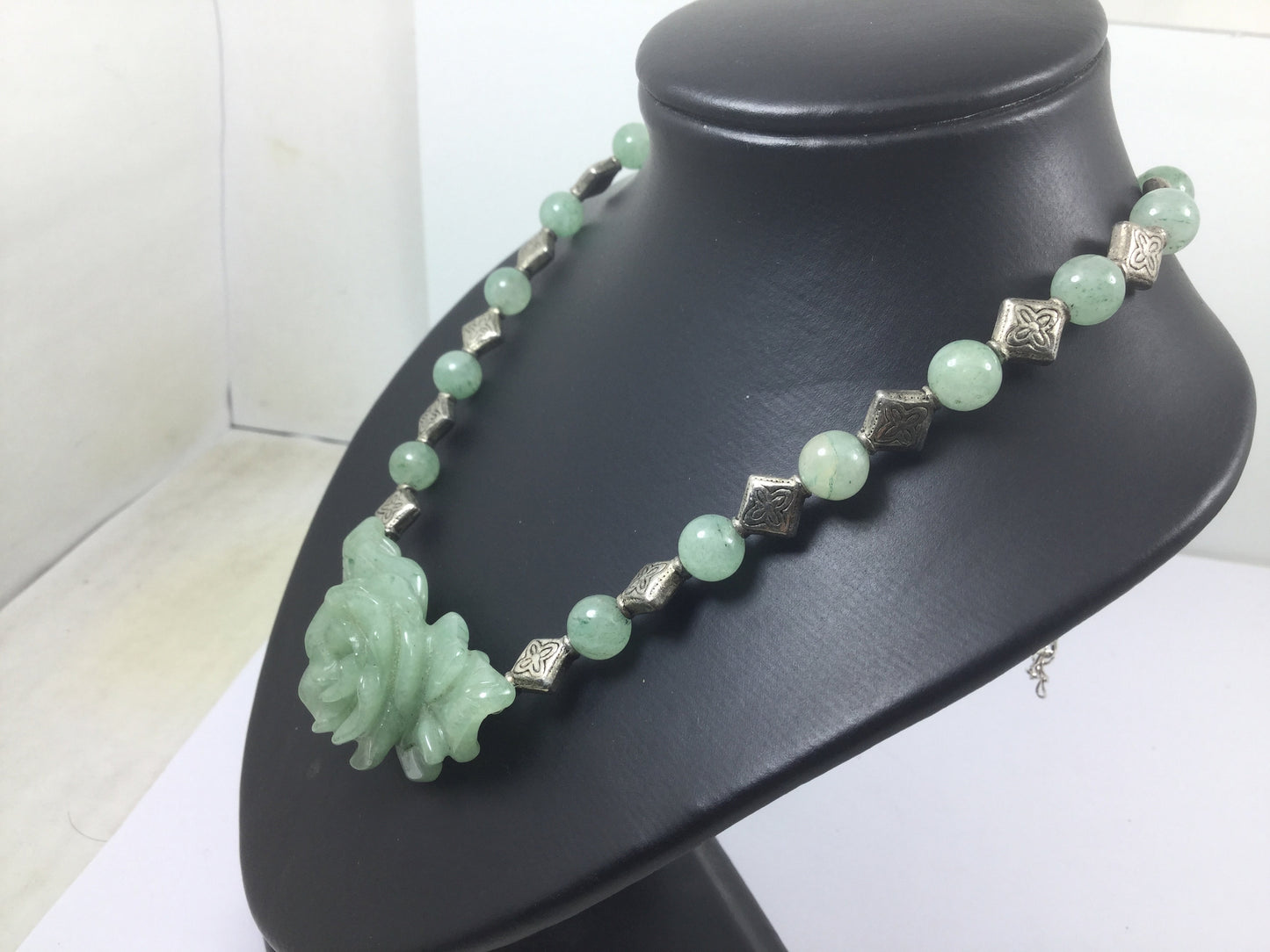 Silver Genuine Gemstone Adventurine Adjustable Necklace