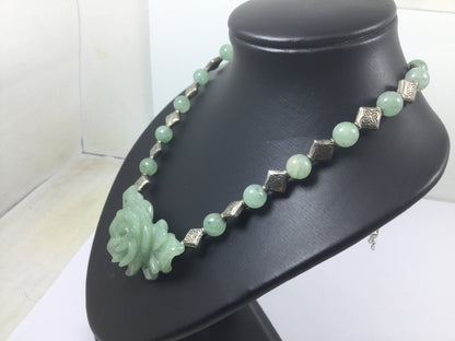 Silver Genuine Gemstone Adventurine Adjustable Necklace