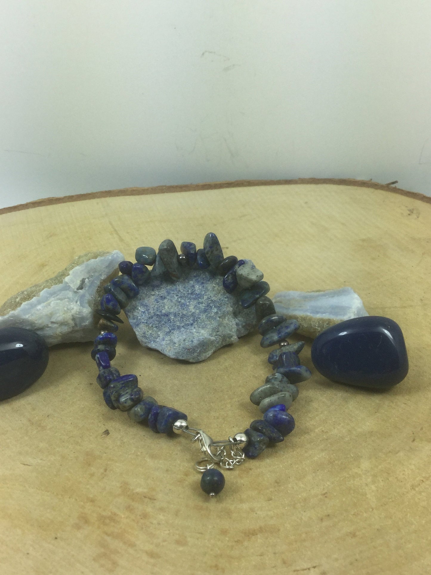 Adjustable Sterling Silver Genuine Gemstone Bracelet with Lapis Lazuli ( Stone of Total Awareness )