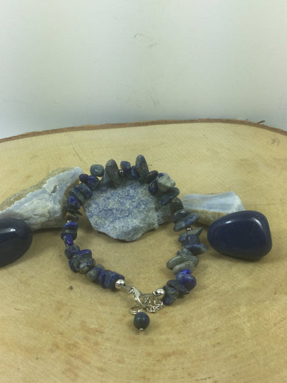 Adjustable Sterling Silver Genuine Gemstone Bracelet with Lapis Lazuli ( Stone of Total Awareness )