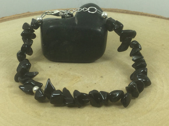 Adjustable Sterling Silver Genuine Gemstone Bracelet with Black Onyx ( The Protection Stone )