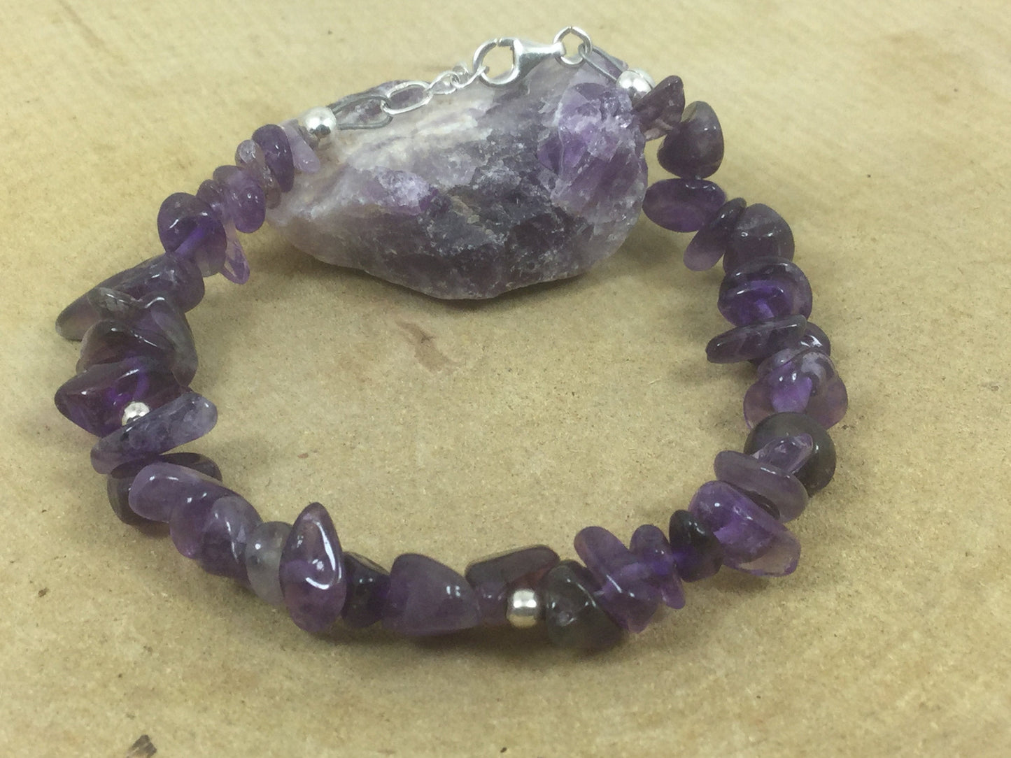 Adjustable Sterling Silver Genuine Gemstone Bracelet With Amethyst ( Stone Of Spirituality And Contentment )