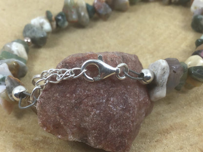 Adjustable Sterling Silver Genuine Gemstone Bracelet With Ocean Jasper (Stone Of Healing Past Sorrows )