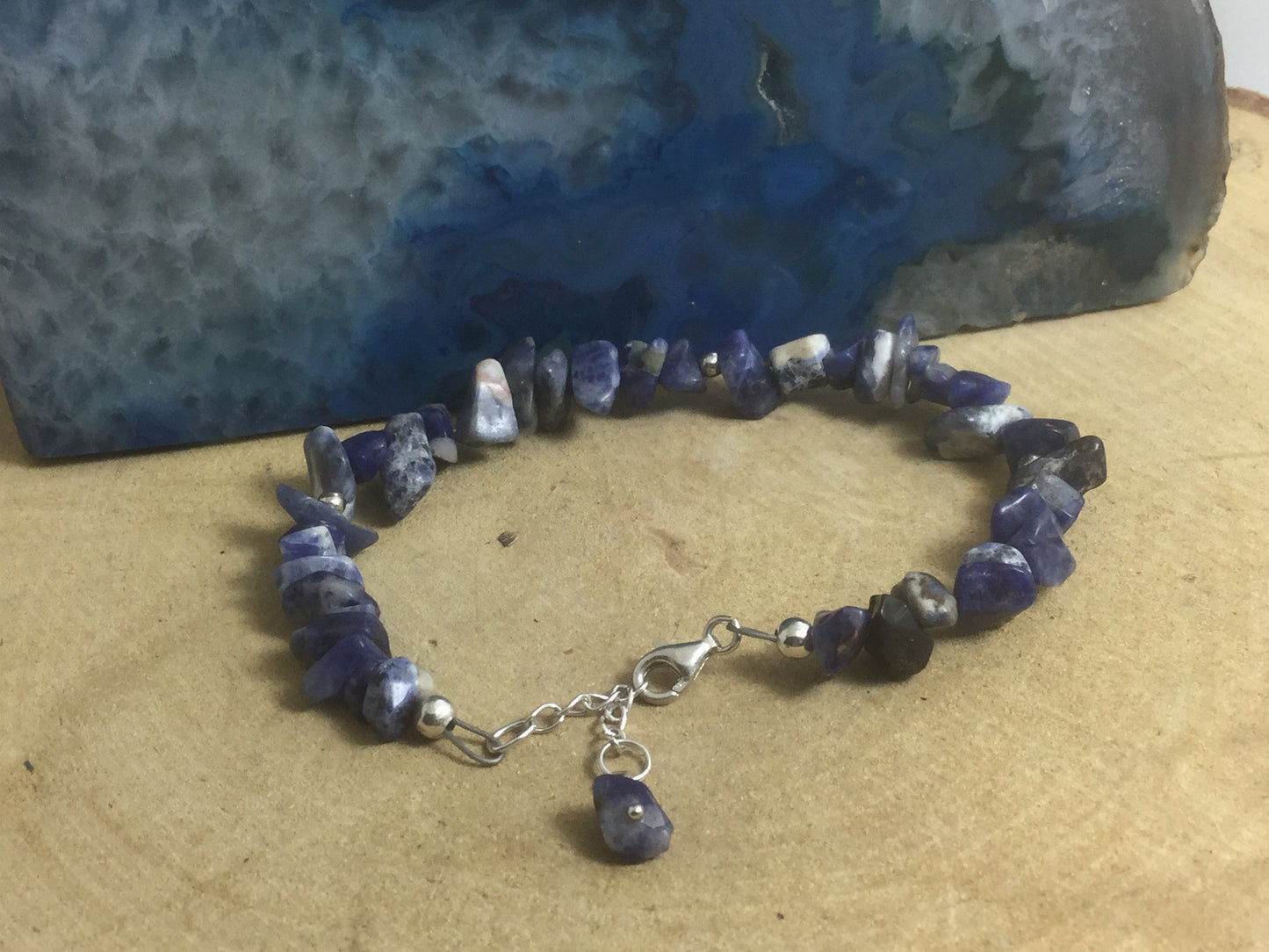 Adjustable Sterling Silver Genuine Gemstone Bracelet with Sodalite ( The Harmonizer )
