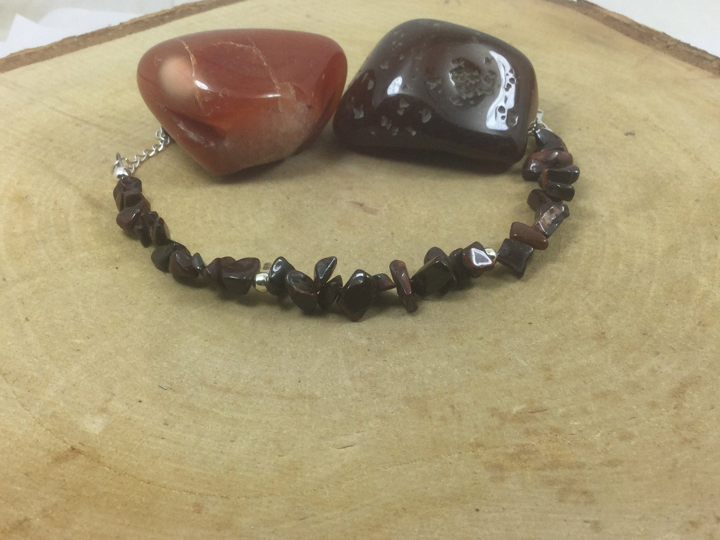 Adjustable Sterling Silver Genuine Gemstone Bracelet With Red Tiger Eye