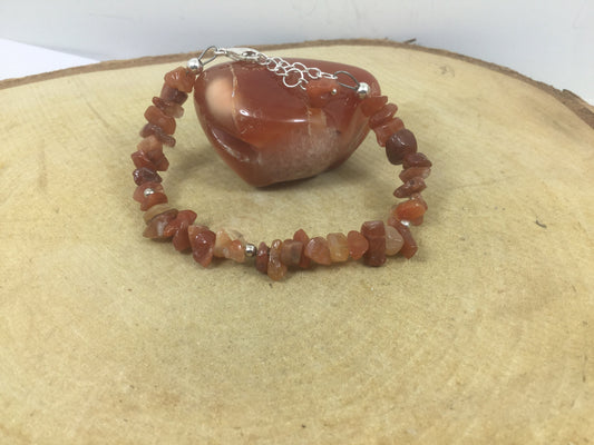 Adjustable Sterling Silver Genuine Gemstone Bracelet With Carnelian