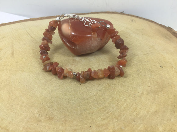 Adjustable Sterling Silver Genuine Gemstone Bracelet With Carnelian