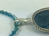 Adjustable Silver Genuine Gemstone Blue Agate On Beaded Necklace