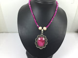 Silver Genuine Gemstone Ruby (Stone Of Nobility ) Pearl  On A Beaded Necklace