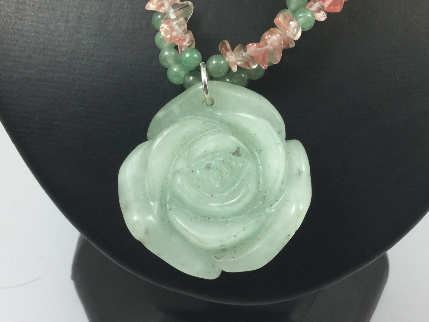 Adjustable Silver Jade (Dream Stone )And Rose Quartz  (Stone Of Gentle Love )Necklace Double Strand