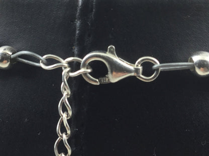 Silver Genuine Gemstone Lapis ( Stone Of Total Awareness ) / Agate Heart Shaped On Beaded Necklace Adjustable