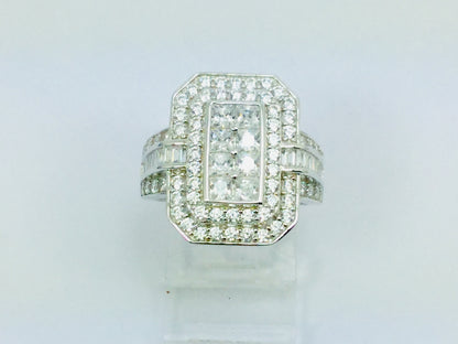 Rhodium Plated Sterling Silver Rectangular Faced CZ Ring
