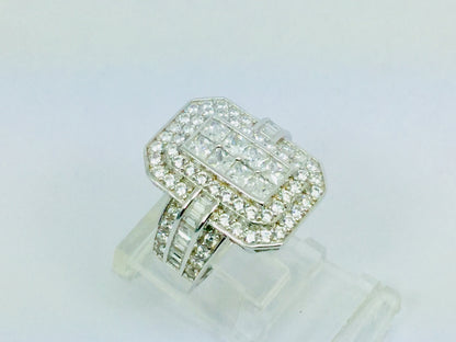 Rhodium Plated Sterling Silver Rectangular Faced CZ Ring