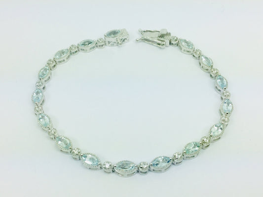 Platinum Over Sterling Silver Aquamarine Cambodian Zircon Bracelet