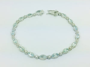 Platinum Over Sterling Silver Aquamarine Cambodian Zircon Bracelet