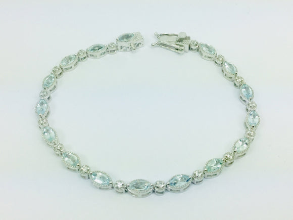 Platinum Over Sterling Silver Aquamarine Cambodian Zircon Bracelet
