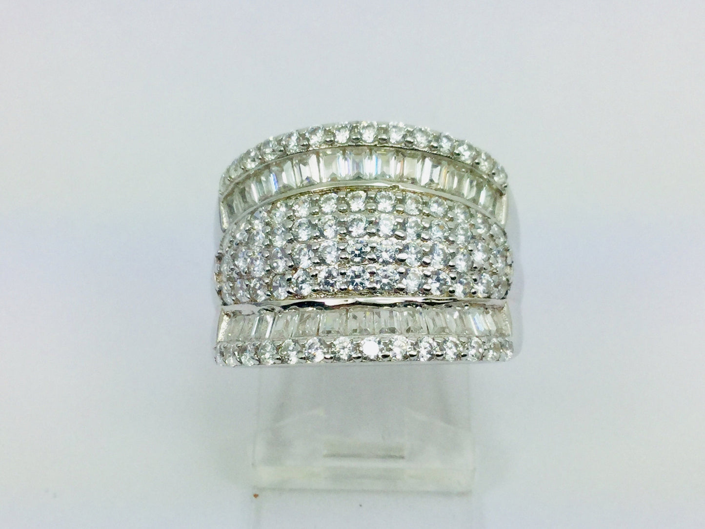 Rhodium Plated Sterling Silver Row Face CZ Ring