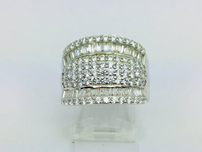 Rhodium Plated Sterling Silver Row Face CZ Ring