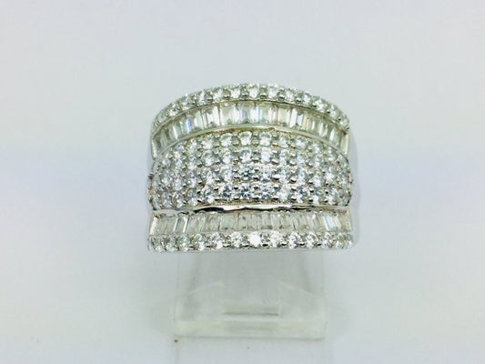 Rhodium Plated Sterling Silver Row Face CZ Ring