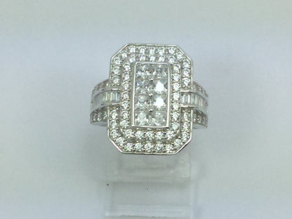Rhodium Plated Sterling Silver Rectangular Faced CZ Ring