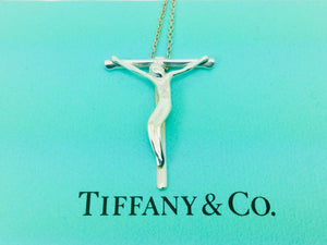 Tiffany & Co Silver LARGE Elsa Peretti Crucifix Christ On Cross 18 Inch Necklace