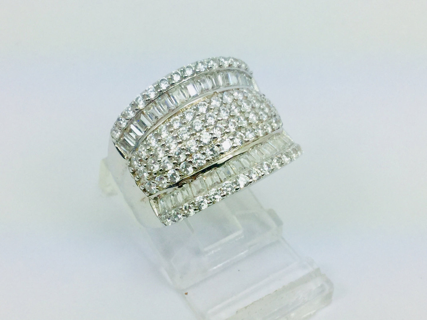 Rhodium Plated Sterling Silver Row Face CZ Ring