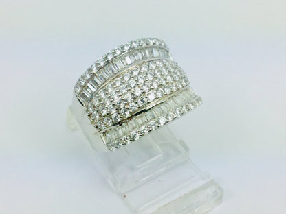Rhodium Plated Sterling Silver Row Face CZ Ring