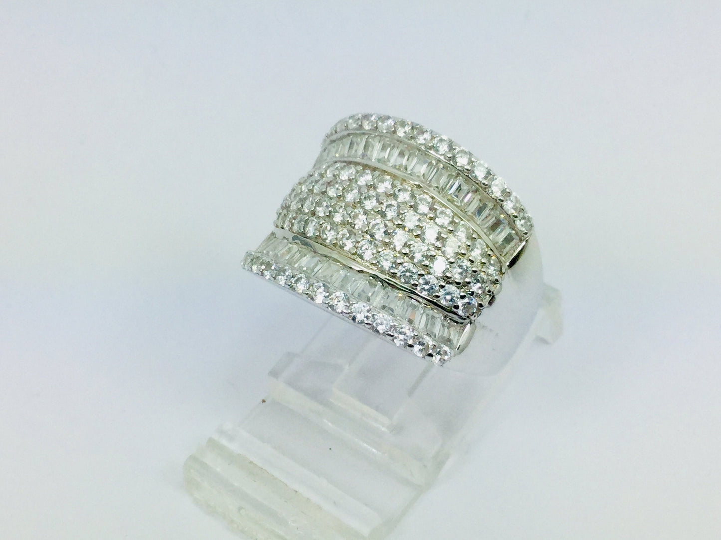 Rhodium Plated Sterling Silver Row Face CZ Ring