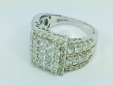 Rhodium Plated Sterling Silver Square Face CZ Ring