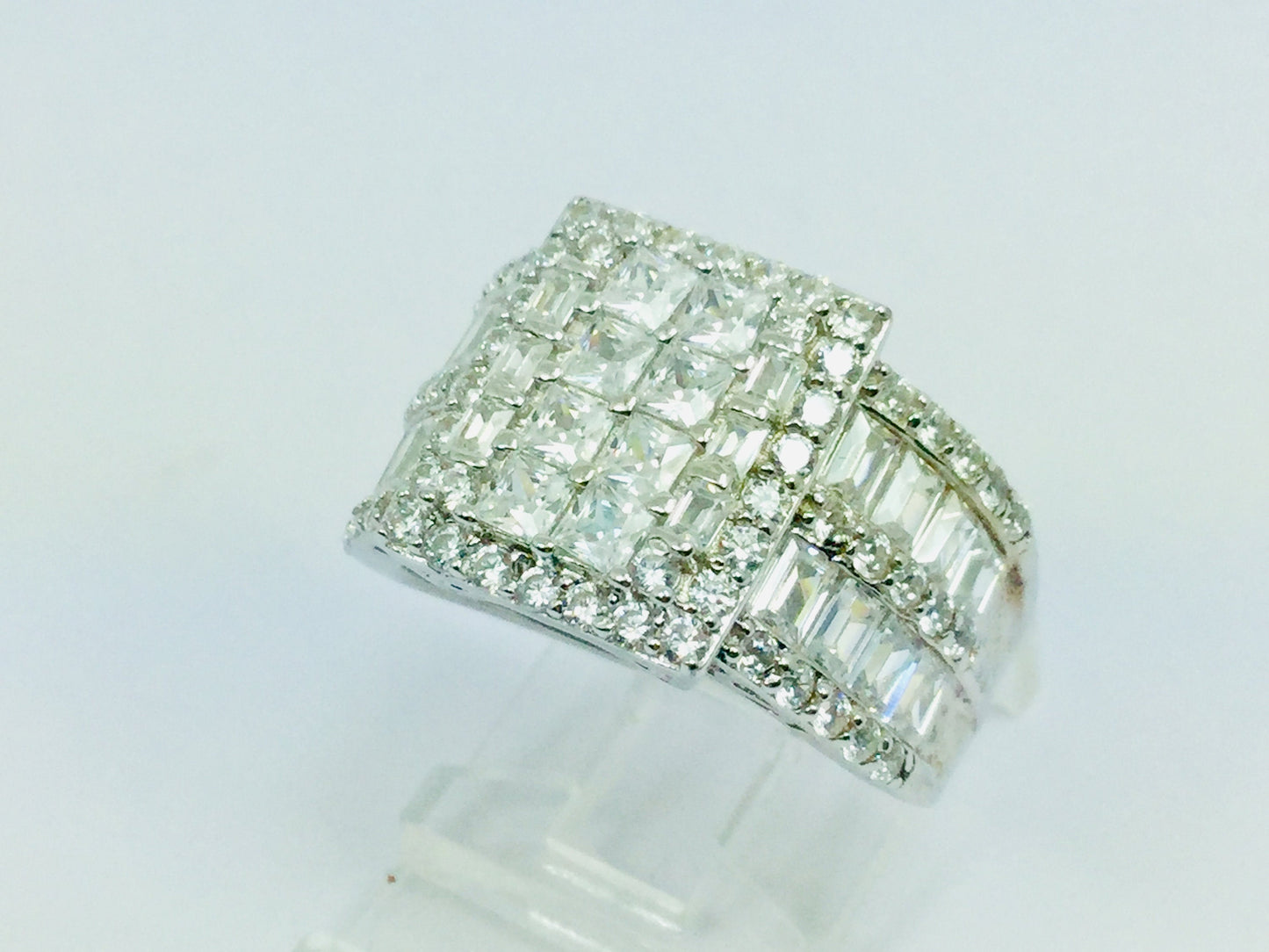 Rhodium Plated Sterling Silver Square Face CZ Ring