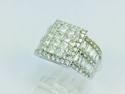 Rhodium Plated Sterling Silver Square Face CZ Ring