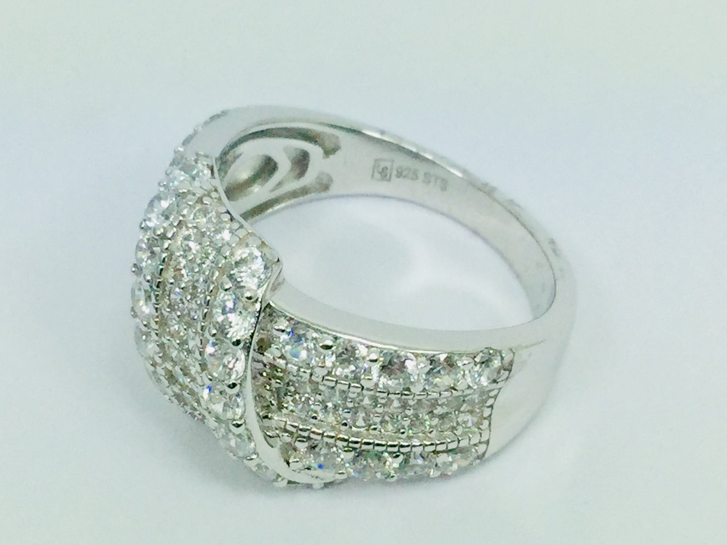 Rhodium Plated Sterling Silver Crossover CZ Ring