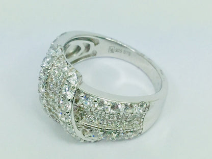 Rhodium Plated Sterling Silver Crossover CZ Ring
