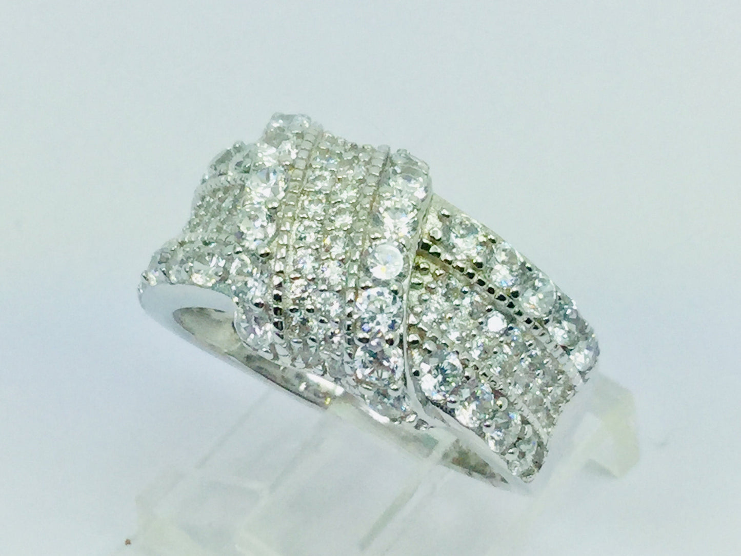 Rhodium Plated Sterling Silver Crossover CZ Ring